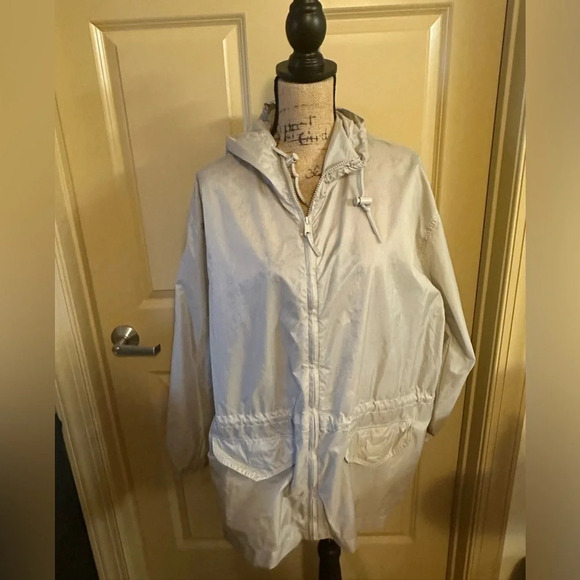 Totes Rain Hooded Rain Jacket XL Beige Khaki Drawstring Waist Pockets - Picture 7 of 7